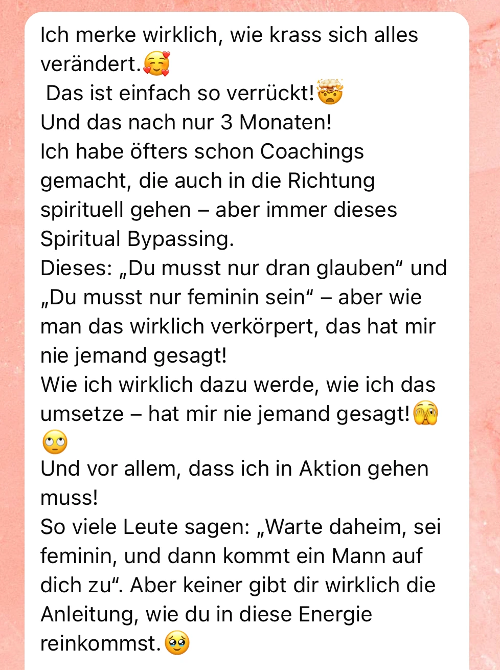 Weiblichkeits Coaching Erfahrung Teil 1